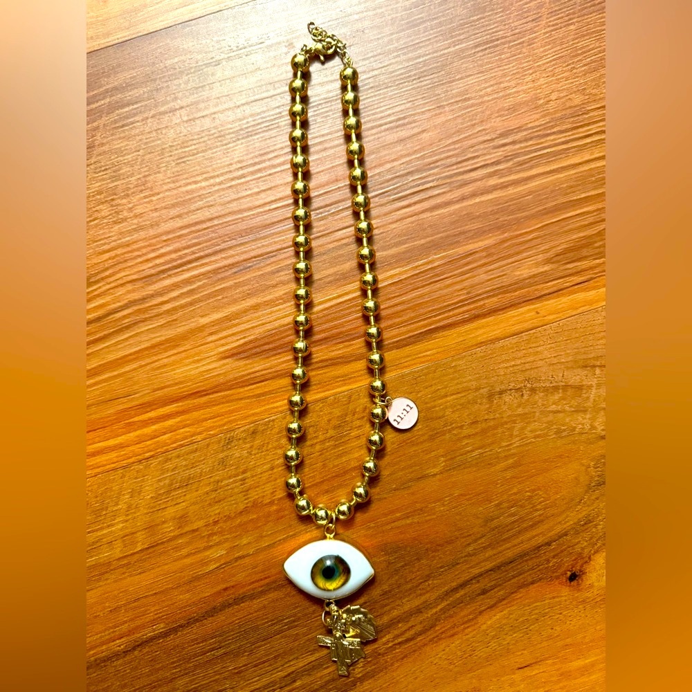 Gold brown Eye Necklace with gold chain